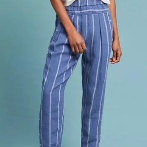 Anthropologie striped linen pull on pants, blue/white stripe, sz XS